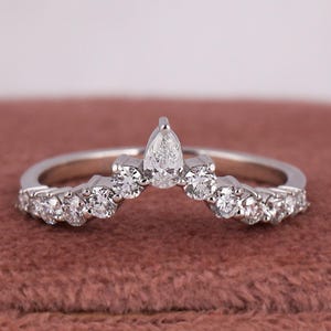Pear & Round Cut Lab Diamond Half Eternity Band, 14K White Gold CVD Diamond Stacking Band, EF-VS Clarity Eco Friendly Diamond Wedding Band