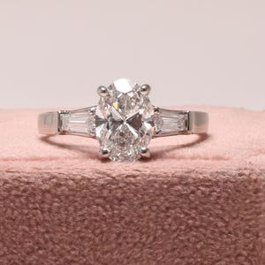 2.0 Carat Lab Grown Diamond 3 Stone Ring, Lab CVD Diamond Oval With Baguette Cut Lab Grown Engagement Ring,Three Stone Proposal Diamond Ring