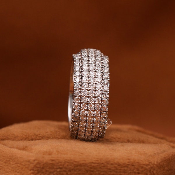 Natural diamond micro pave set multi row men's band full eternity white gold band gift for him thick diamond band