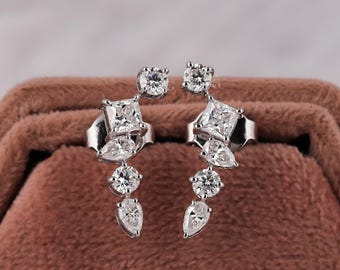 Lab Grown Diamond Crawler Earrings: 14K Gold Multi-Cut Studs