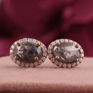 Salt and Pepper Diamond Earrings - Real Diamond Stud Earrings Silver or Gold - Small Grey Diamond Studs - Mother&#39;s Day Gift - Gift For Her.