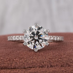 2.00 Carat EF color VVS2 Clarity IGI CERTIFIED Round Ideal Cut Lab Grown Diamond Engagement Ring Side Diamonds 18k White Gold, Birthday Gift