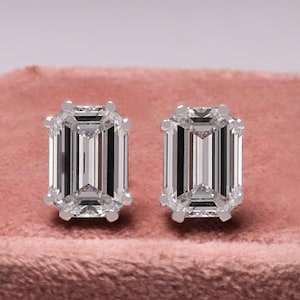 Emerald Cut Lab Diamond Stud Earrings / 2.00CTW Emerald cut lab Grown Diamond Earrings / 14K White Gold Screw Back Earrings / Gift for Her.