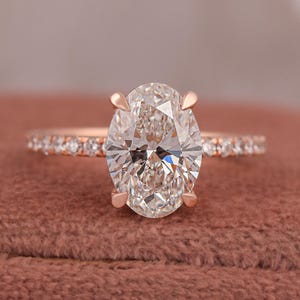 3.00 Carat EF Color IGI Certified Lab Grown Oval Cut Diamond Hidden Halo Engagement Ring Side Round Diamonds White Gold, Anniversary Gift.