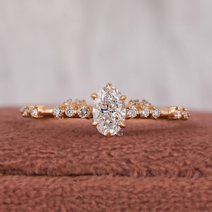 Oval Cut Lab Grown Diamond Engagement Ring,Snowdrift Style Wedding Ring For Women, Oval Cluster Diamond Ring, Anniversary Gift Ring For Wife