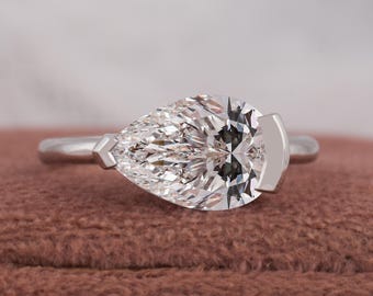 1CT - 3CT Birnen-Schliff Lab gewachsen Diamant-Verlobungsring, von Ost nach West gesetzter Diamant-Ehering, Solitär-Diamantring, Jubiläumsgeschenk für Sie