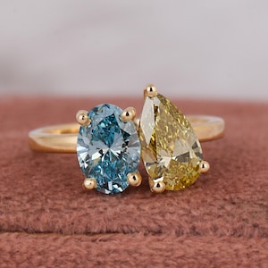 Pear & Oval Cut Lab Grown Diamond Toi Et Moi Wedding Ring,Two Stone Wedding Ring,Certified Diamond Ring,Unique Anniversary Ring,Gift For Her