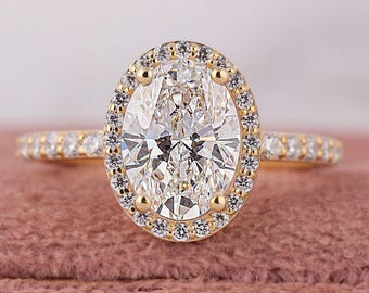 3CT Oval Cut Lab Grown Diamond Engagement Ring IGI Certified Labgrown Diamond Ring Diamond Halo Pave Set Ring Oval Cut