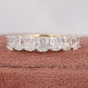 Cushion Cut Lab Grown Diamond Half Eternity Band - 14K Yellow Gold