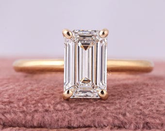 1 to 5 Carat Emerald Cut Lab Grown Diamond Solitaire Engagement Ring IGI Certified
