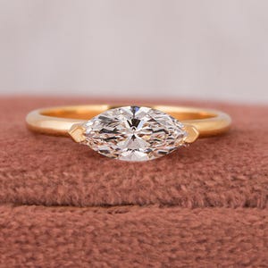 East West Marquise Lab Grown Diamond Engagement Ring: 18K Yellow Gold Solitaire