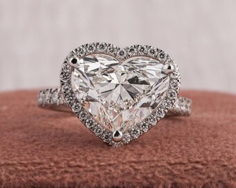 1.00 - 5.00 CT Heart Shape Lab Grown Diamond Engagement Ring IGI Certified Diamond Halo Pave Wedding Ring Heart Diamond Anniversary Gift