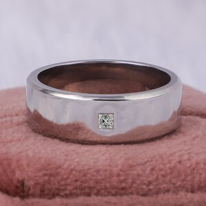 Princess Cut Men&#39;s Lab Grown Wedding Band, Solitaire Engagement Ring, Men&#39;s Gift Ring, Princess Cut Bezel Set Wedding Ring, Gift for Him