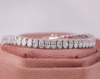 12 TCW Oval Cut Lab Grown Diamond Tennis Bracelet 14k Solid Gold Bridal Jewelry