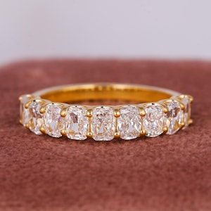 Cushion Cut Lab Grown Diamond Wedding Band: Half Eternity Anniversary Ring