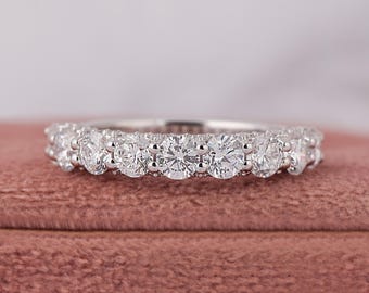 1.80 TCW Round Lab Diamond Wedding Band 14K White Gold Half Eternity