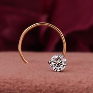 14k Solid Gold Diamond Nose Stud Nose Ring 0.20 CT Gold Nose Pin L Shape Piercing Jewelry Gift for Her, Anniversary Gift, Gift for her.