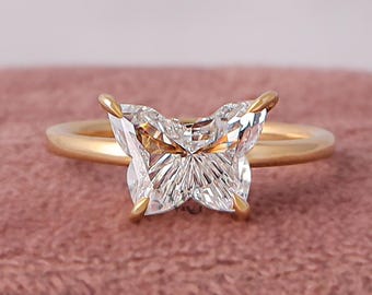 1, 2, 3, 4, 5 Carat Butterfly Cut Solitaire Lab Grown Diamond Engagement Ring IGI Certified