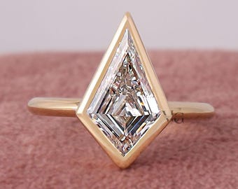 1 to 5 Carat Kite Cut Lab Grown Diamond Solitaire Engagement Ring Bezel Setting 10k Gold