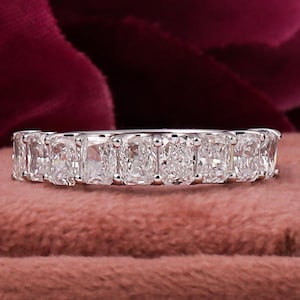 Elongated Cushion Lab Grown Diamond Wedding Band: Half Eternity Anniversary Ring