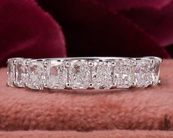 Elongated Cushion Lab Grown Diamond Wedding Band: Half Eternity Anniversary Ring