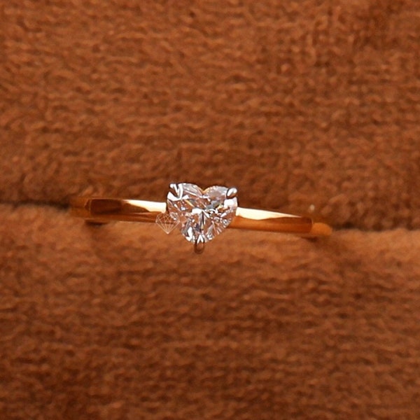 0.30 CT Natural diamond solitaire ring 14K gold heart shape minimalist dainty ring classic diamond engagement ring