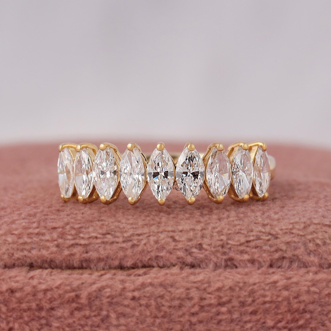 Marquise Cut Lab Grown Diamond Semi-half Eternity Band, 14K Yellow Gold ...