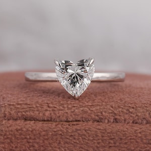1CT - 3CT Valentine&#39;s Heart Cut Lab Grown Diamond Ring, Heart Cut Engagement Ring, Solitaire Diamond Ring, Lab Created Diamond Ring, Gift
