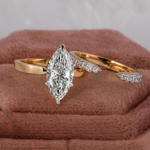1CT - 3CT Marquise Wedding Set Diamond Bridal Set Ring for Her Marquise Engagement Ring Set IGI Certified Best Matching Marquise Ring Set