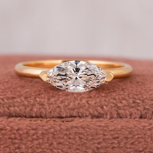 1.00/1.50/2.00/2.50/3.00 CT East West Marquise Cut Lab Grown Diamond Engagement Ring, Unique Solitaire Ring, Solid 14K Yellow Gold Ring.