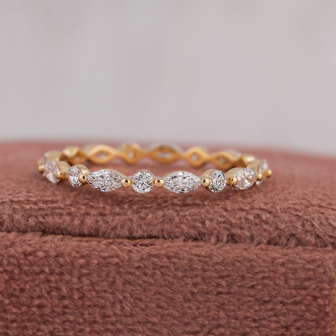 Marquise and Round Lab-grown Diamond Full Eternity Band Solid Gold ...