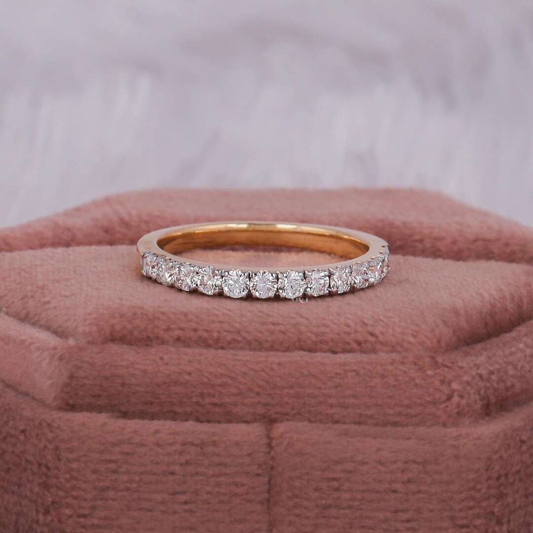 Lab Grown Diamond Half Eternity Wedding Band: 14k Gold Stacking Ring - Etsy