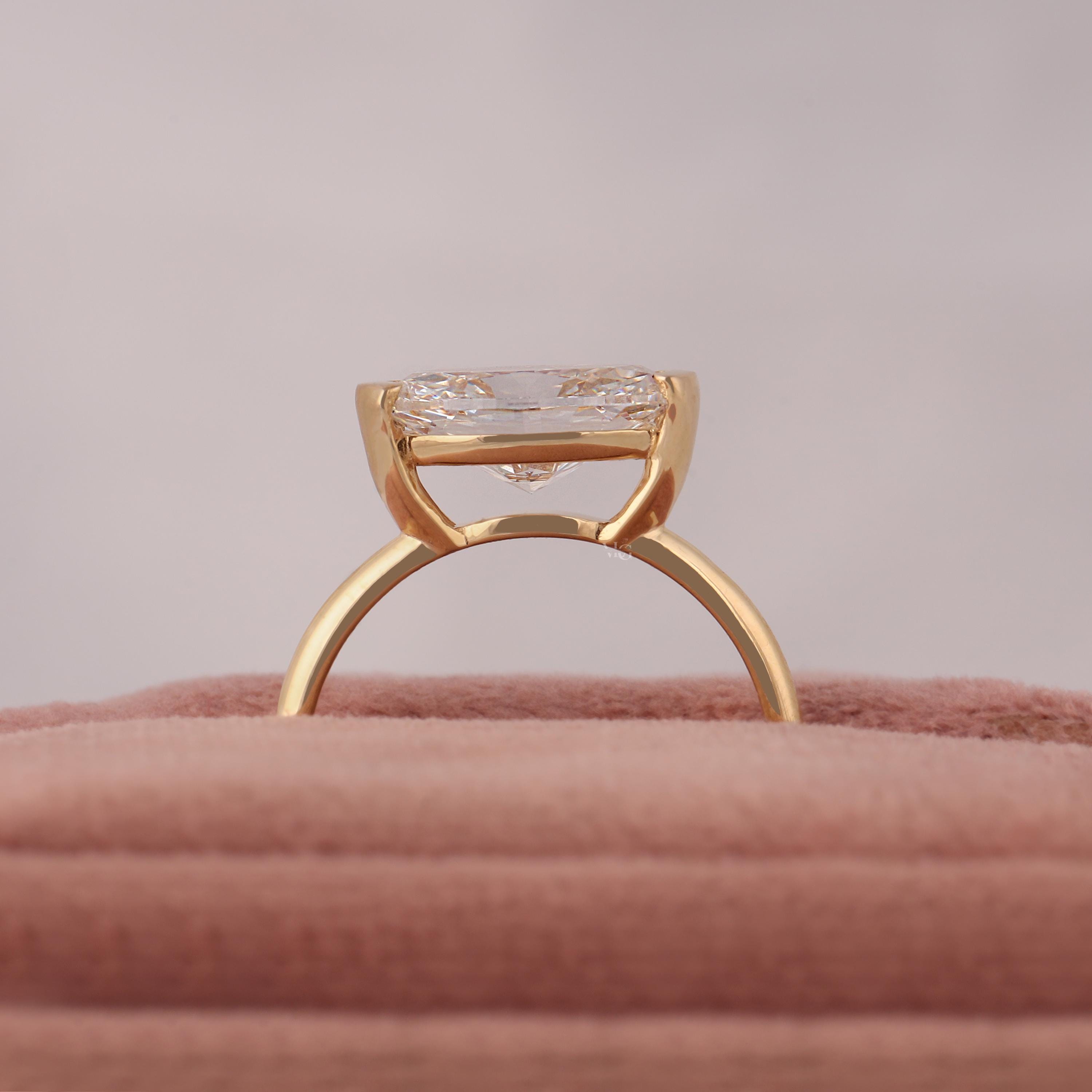3 CT Lab Grown Diamond Engagement Ring: 18K Yellow Gold East-west Oval ...