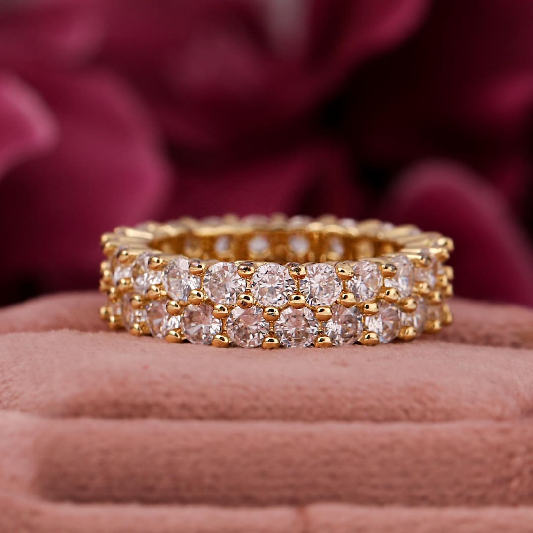 Lab Grown Diamond Full Eternity Wedding Band: Round Cut Double Band - Etsy