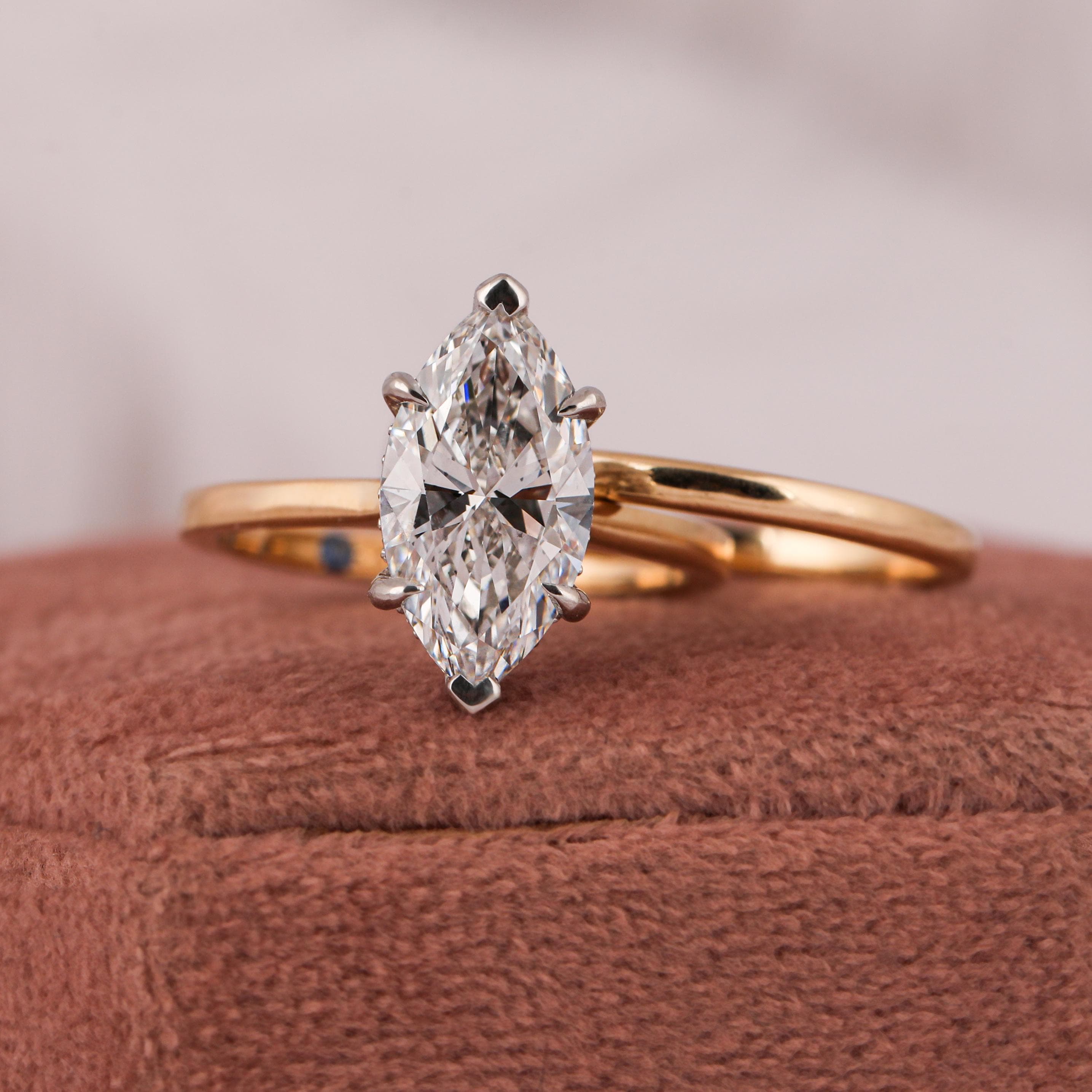 Marquise Cut Lab Grown Diamond Engagement Ring Set: Solitaire Wedding ...