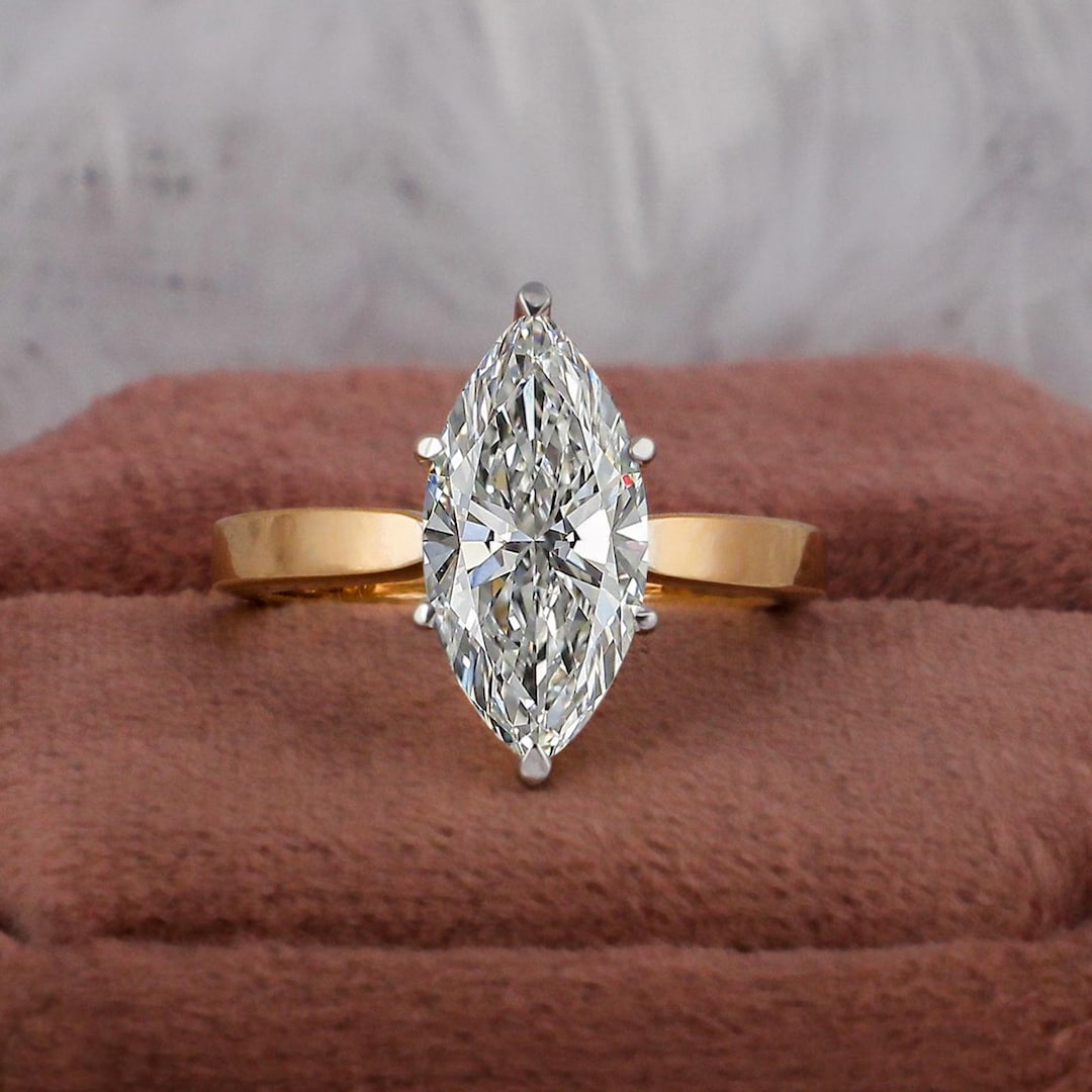 Marquise Cut Lab Grown Diamond Solitaire Ring - 10K Yellow Gold - Etsy