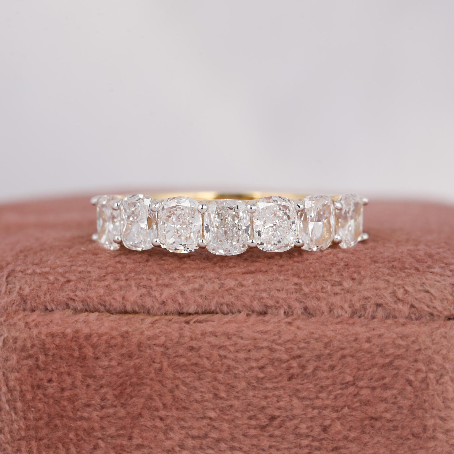 Cushion Cut Lab Grown Diamond Half Eternity Band - 14K Yellow Gold - Etsy