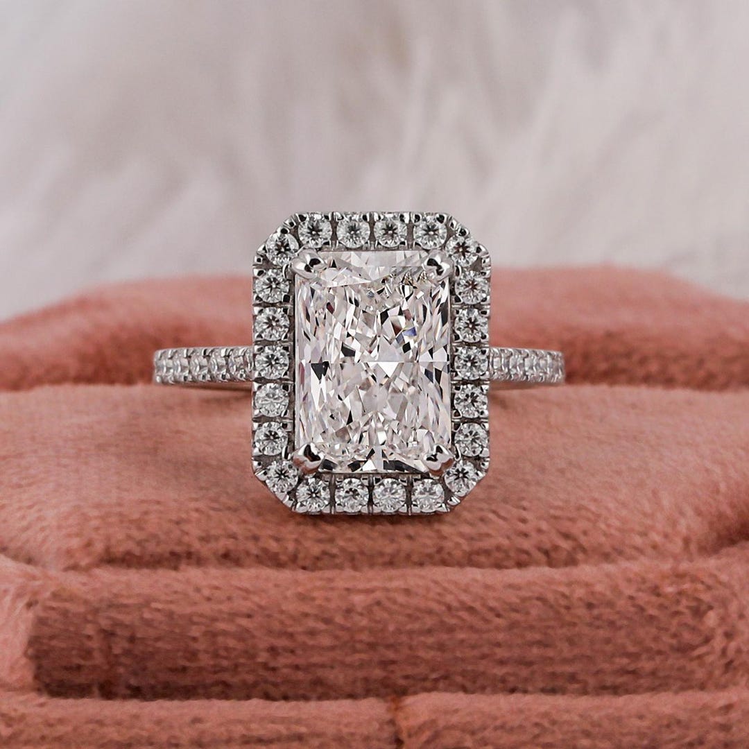 Radiant Cut Lab Grown Diamond Halo Ring: Eco-friendly Engagement Ring ...
