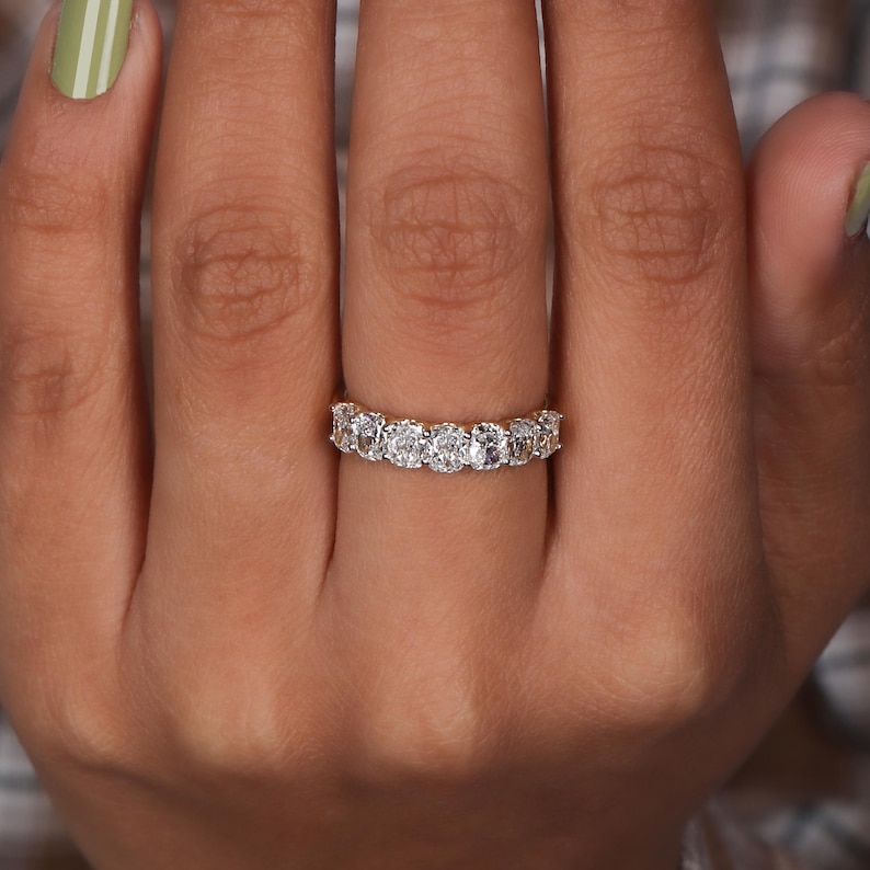 Cushion Cut Lab Grown Diamond Half Eternity Band - 14K Yellow Gold - Etsy