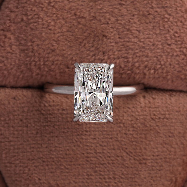 4 Carat Radiant Cut Lab Diamond Engagement Ring: 18k White Gold ...
