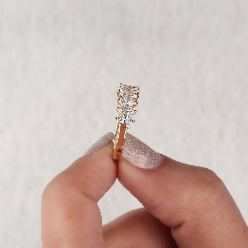 Marquise Cut Lab Grown Diamond Semi-half Eternity Band, 14K Yellow Gold ...
