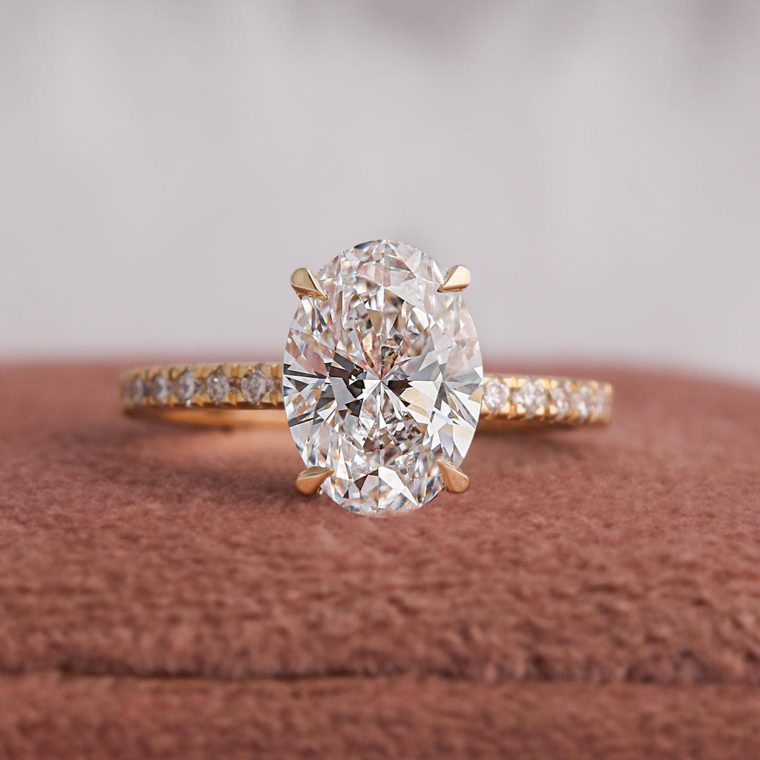 Oval Lab Grown Diamond Engagement Ring – 14k Yellow Gold Hidden Halo ...