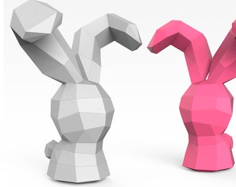 Printable DIY PaperCraft Bunny 3D DIY Paper Model Minimalist Low Poly Cute Collectable Paper Sculpture Adorable Animal Craft Kit PaperMint