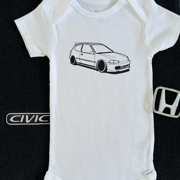 Honda EG Hatch Hatchback Car Baby One Piece, JDM, SI, Honda Civic Hatchback Silhouette, Classic 1992 - 1995 Civic, v-tec, Honda Civic Lovers