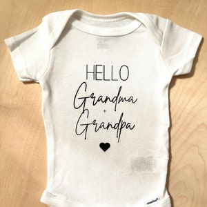 Hello Grandma & Grandpa Baby Shirt, Grandparents Announcement Bodysuit, Grandparents To Be Romper Surprise New Grandparents Gift Baby Tshirt