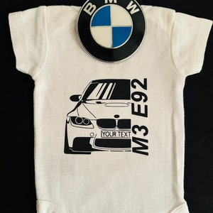 BMW Car Bodysuit, BMW M3 E92 Coupe Kids Tshirt, BMW 3 Series Infant Clothing Bmw Baby One Piece Car Enthusiast Bmw Fans Youth Tshirt Apparel image 1