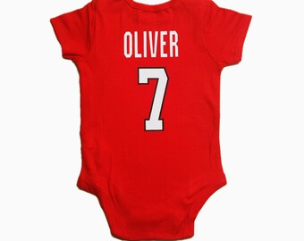 Custom Red Chicago Hockey Baby Jersey Personalized Kids Chicago Hockey Jersey Customized Chicago Toddler Hockey Infant Red Tshirt