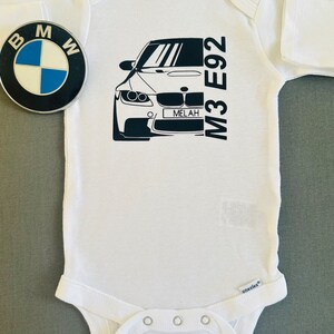 BMW Car Bodysuit, BMW M3 E92 Coupe Kids Tshirt, BMW 3 Series Infant Clothing Bmw Baby One Piece Car Enthusiast Bmw Fans Youth Tshirt Apparel image 4