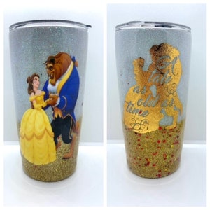 Beauty and the Beast watercolor stainless steel 20 ounce tumbler