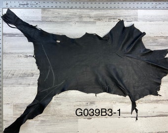 Set of 3 Goatskins 5 Sqft, 5.1 Sqft, 6.3 Sqft, Black Color, Craft Grade, Goat leather, Rough Hides, 2-3OZ, Made In The USA, #G039B3